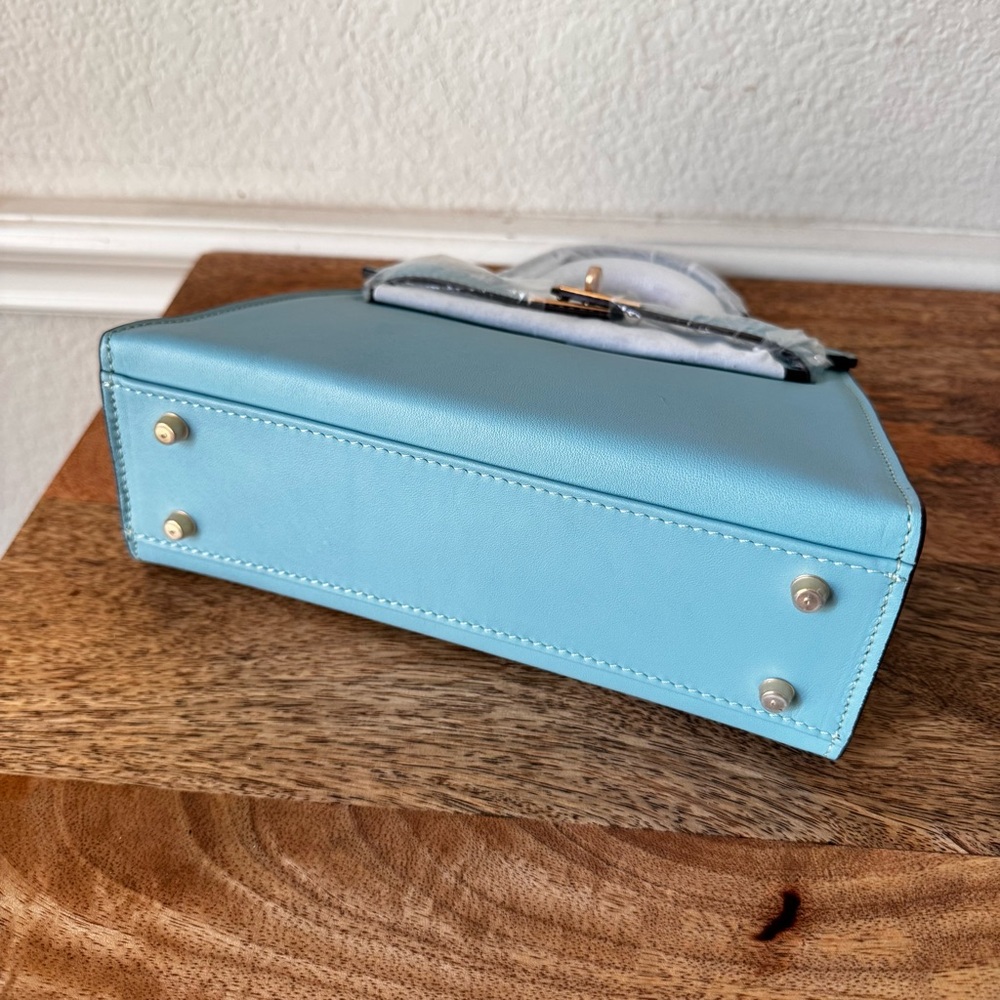 LEATHER INSIDE & OUT | Aqua Sky Mini 22 Sellier Belted KL Top Handle w/ Gold S17 - Picture 9 of 14